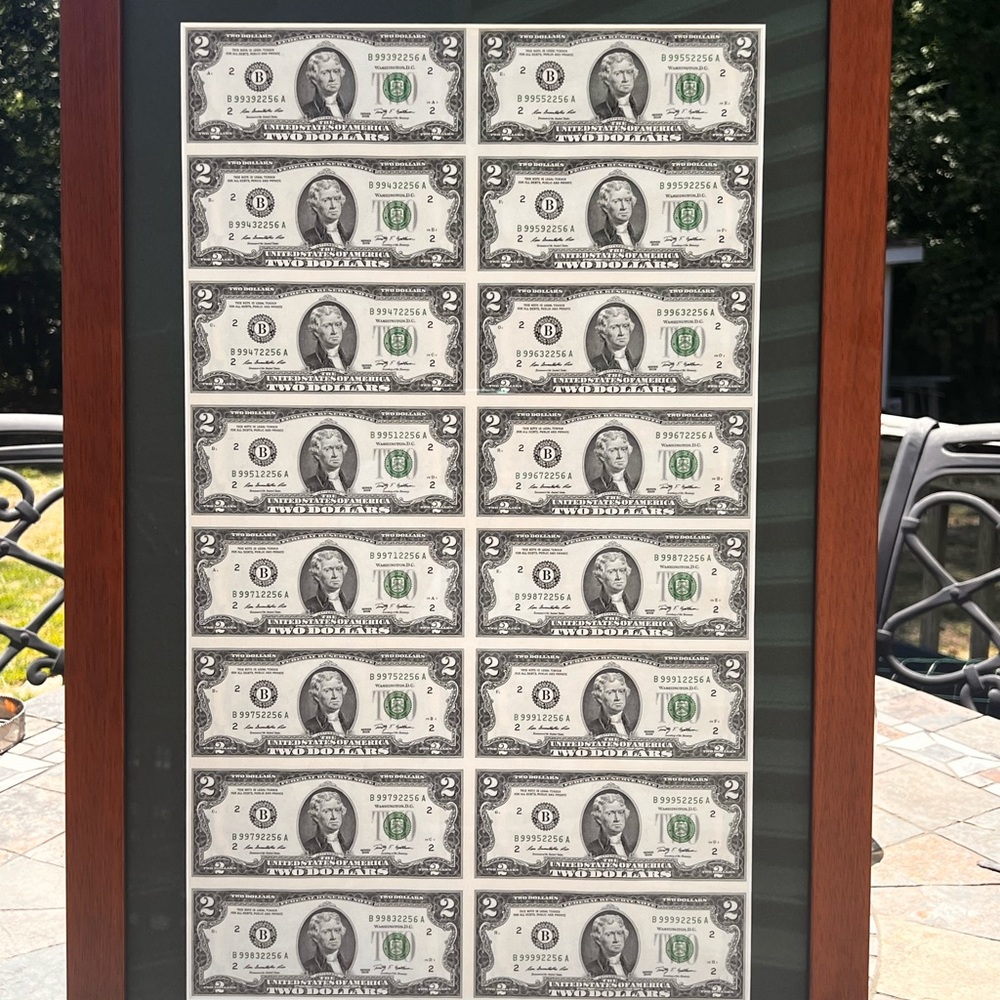 $2 uncut sheet framed